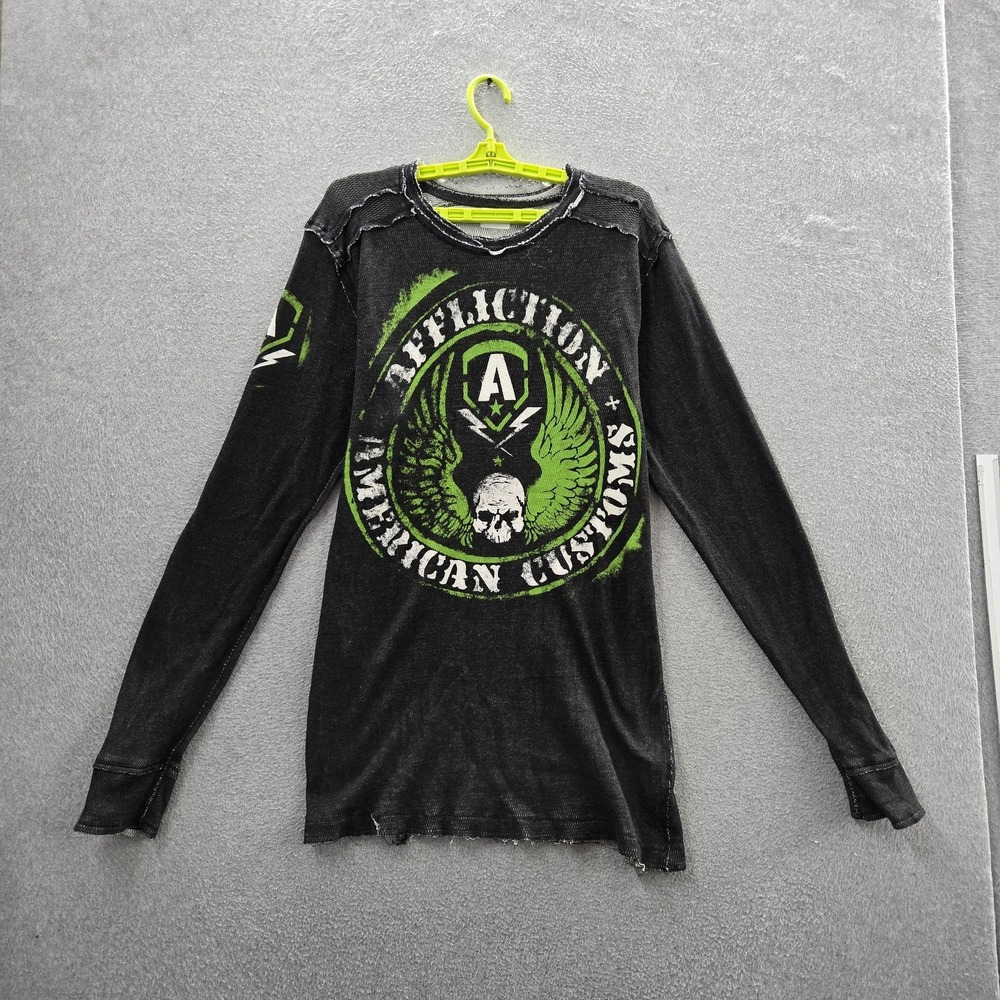 Affliction‎ Men Shirt M Black Y2K MMA Skull Eagle Long Sleeve Grunge Reversible